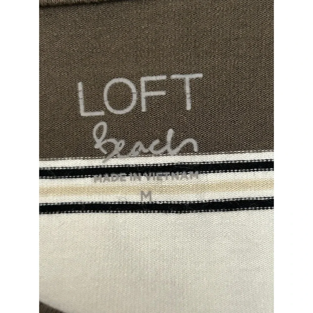 LOFT Beach Womens Brown Striped Short Sleeve Pocket T-Shirt Dress Size Medium - Picture 4 of 13